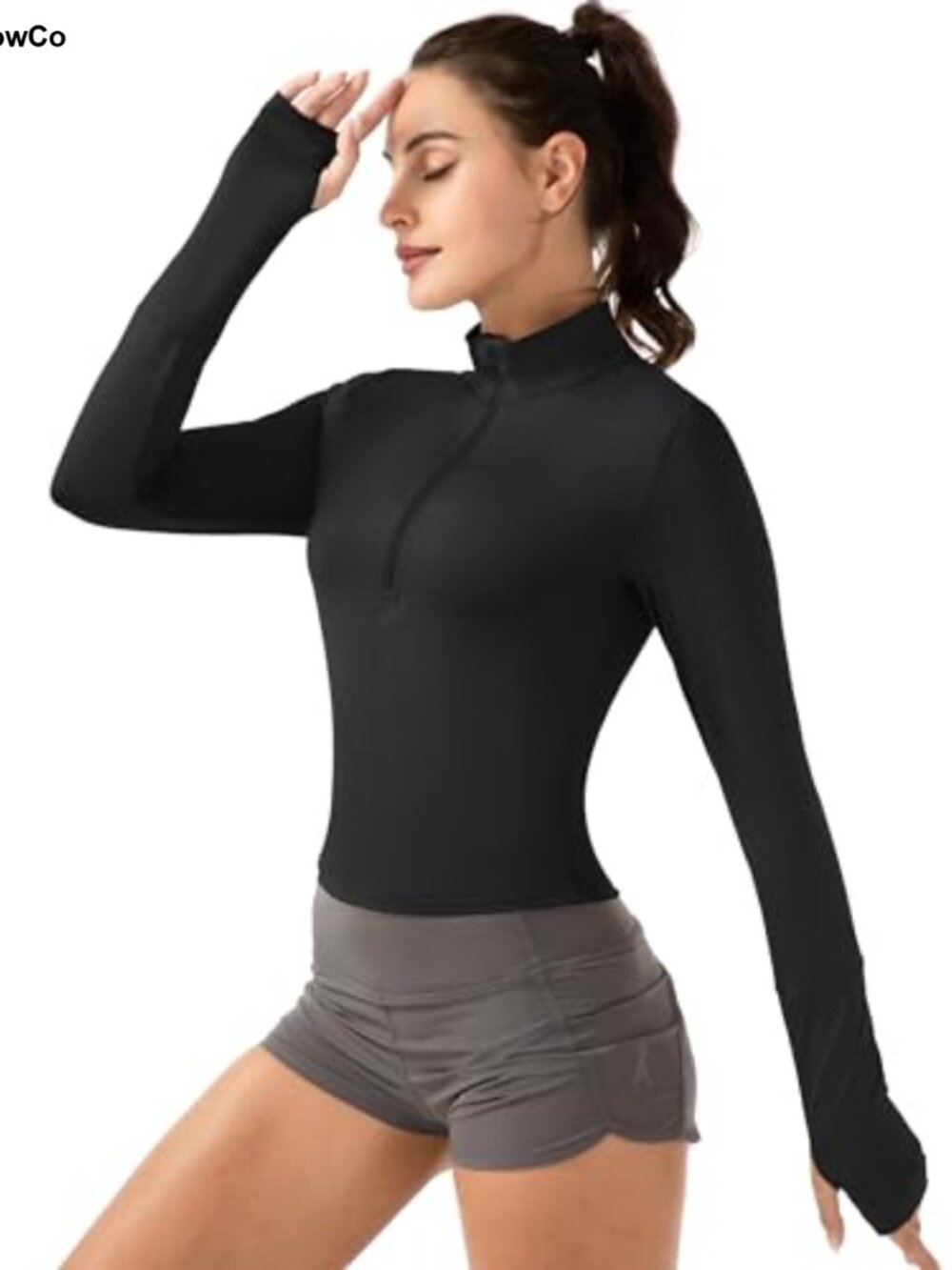 Women's Long Sleeve Crop Top Half Zip Slim Fit Workout Shirt Buttery-Soft
